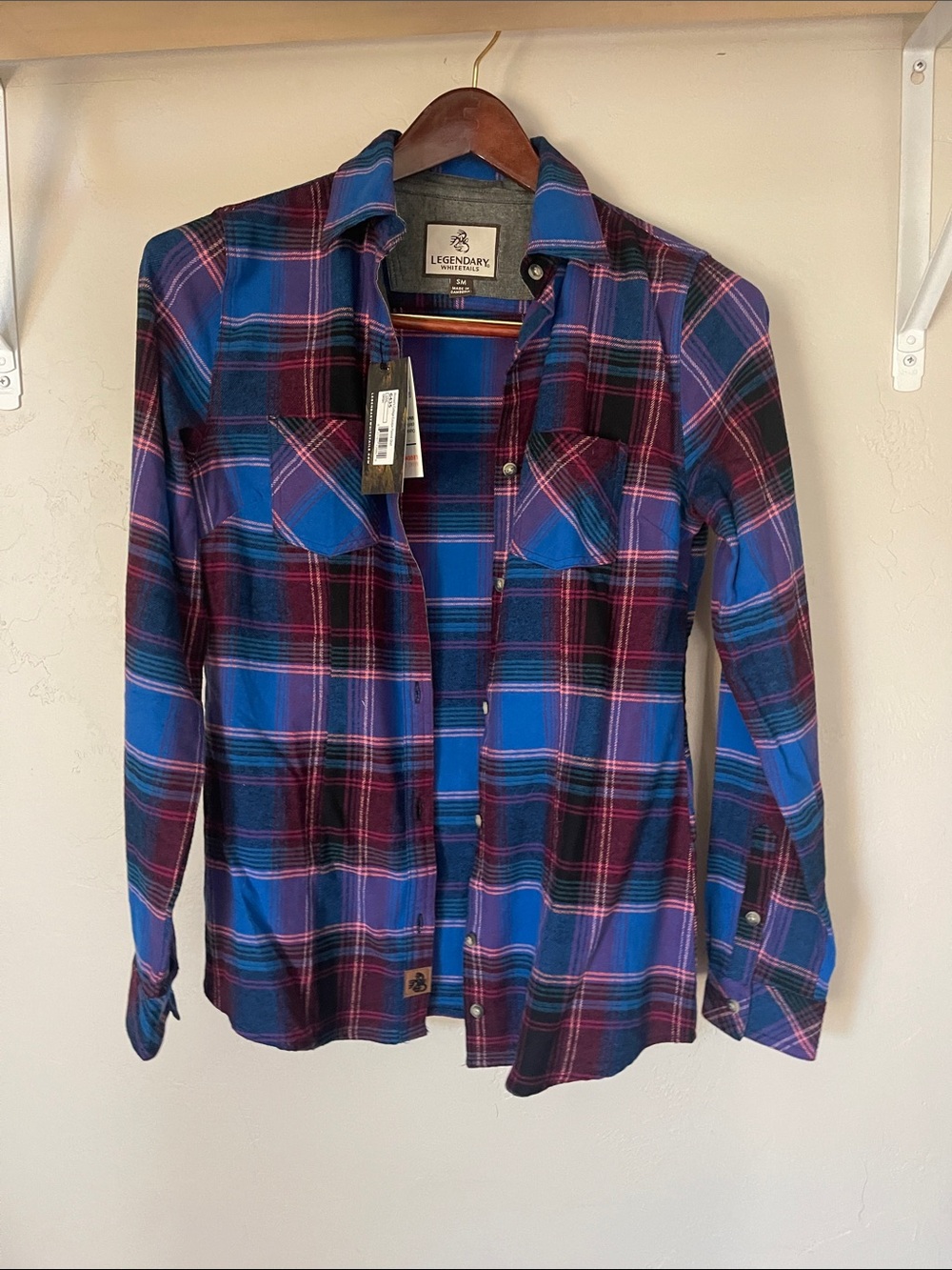 Legendary Whitetails Blue and Black Plaid Button-Front Shirt with Pink Accents